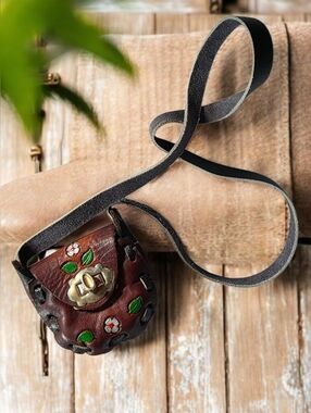 LEATHER Hand Painted Tooled Design Cowhide Leather Handbag